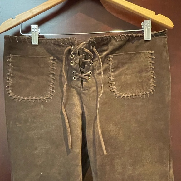 le chateau Pants - Suede, Boho, Rock n Roll Brown Lace-Up  Pants